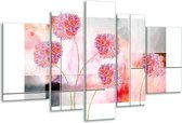 Glasschilderij Modern, Bloemen - Grijs, Roze - 170x100cm 5Luik - Foto Op Glas - Geen Acrylglas Schilderij - 6000+ Glasschilderijen Collectie - Wanddecoratie