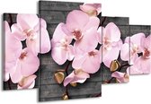 GroepArt - Schilderij -  Orchidee, Bloemen - Grijs, Roze - 160x90cm 4Luik - Schilderij Op Canvas - Foto Op Canvas