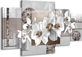 GroepArt - Schilderij -  Orchidee, Bloemen - Grijs, Wit - 160x90cm 4Luik - Schilderij Op Canvas - Foto Op Canvas