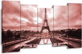 GroepArt - Canvas Schilderij - Parijs, Eiffeltoren - Bruin, Rood - 150x80cm 5Luik- Groot Collectie Schilderijen Op Canvas En Wanddecoraties