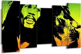 GroepArt - Canvas Schilderij - Man - Groen, Zwart, Oranje - 150x80cm 5Luik- Groot Collectie Schilderijen Op Canvas En Wanddecoraties