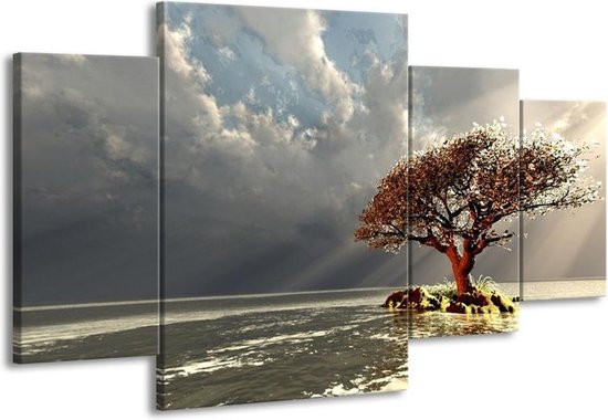 Arbre de peinture sur toile | Gris, marron, blanc | 160x90cm 4 Liège