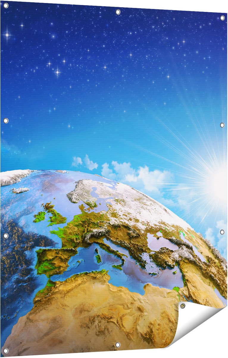 Gards Tuinposter Aarde vanuit de Ruimte op Europa - 90x120 cm - Tuindoek - Tuindecoratie - Wanddecoratie buiten - Tuinschilderij Multikleur