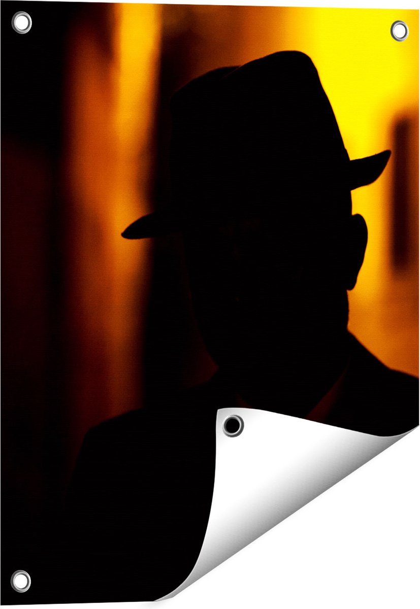 Gards Tuinposter Silhouet van een Man met een Hoed - 40x50 cm - Tuindoek - Tuindecoratie - Wanddecoratie buiten - Tuinschilderij Multikleur
