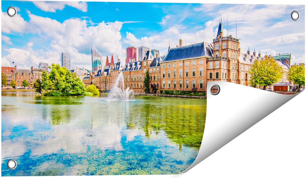 Gards Tuinposter Binnenhof met het Hofvijver in Den Haag - 60x30 cm - Tuindoek - Tuindecoratie - Wanddecoratie buiten - Tuinschilderij Multikleur