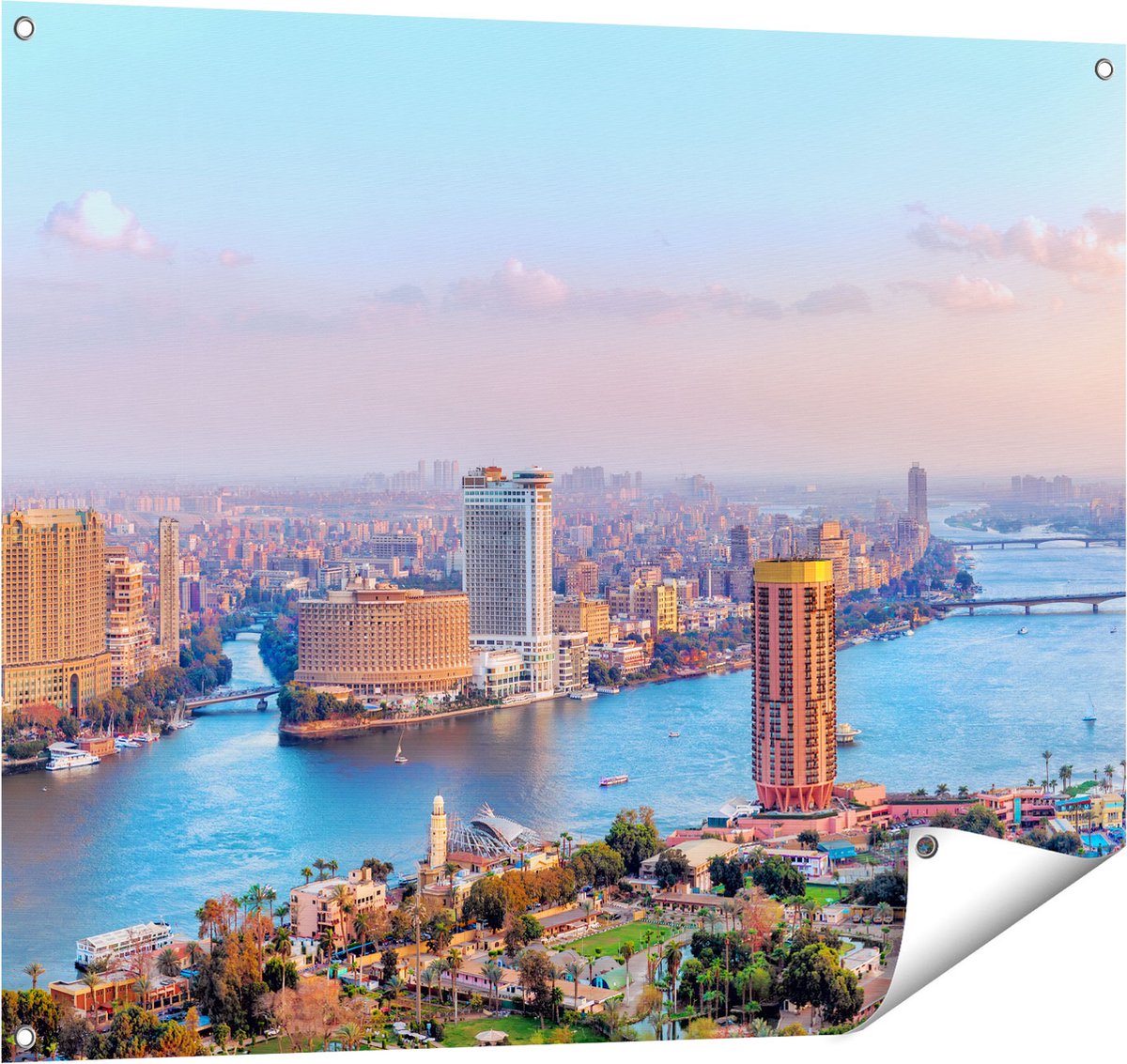 Gards Tuinposter De Nijl Rivier in Cairo, Egypte - 100x80 cm - Tuindoek - Tuindecoratie - Wanddecoratie buiten - Tuinschilderij Multikleur