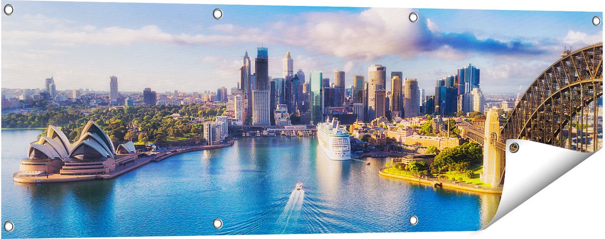 Gards Tuinposter Sydney Stad bij de Haven - 120x40 cm - Tuindoek - Tuindecoratie - Wanddecoratie buiten - Tuinschilderij Multikleur