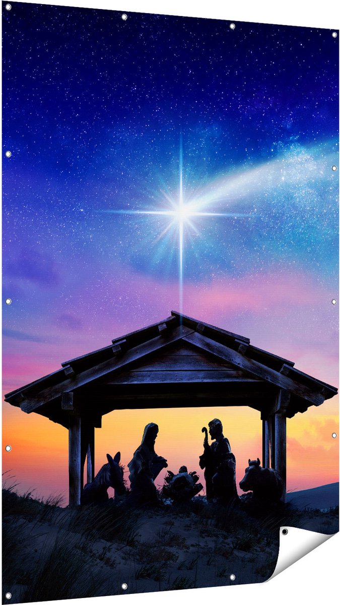 Gards Tuinposter Heilige Familie van Jezus met de Ster van Bethlehem - 120x180 cm - Tuindoek - Tuindecoratie - Wanddecoratie buiten - Tuinschilderij Multikleur