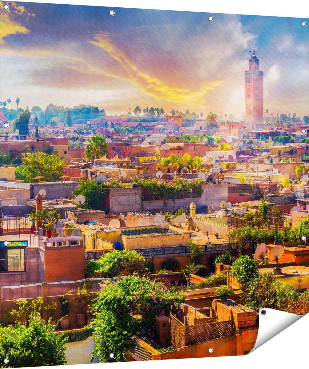 Gards Tuinposter Medina van Marrakesh in Marokko - 120x120 cm - Tuindoek - Tuindecoratie - Wanddecoratie buiten - Tuinschilderij Multikleur