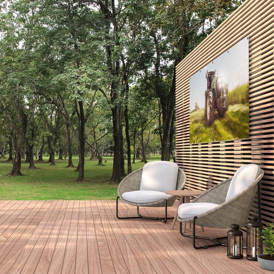 Gards Affiche de jardin Tracteur sur l'Herbe - Tracteur - 180x90 cm - Toile jardin - Décoration de jardin - Décoration murale extérieur - Tableau jardin
