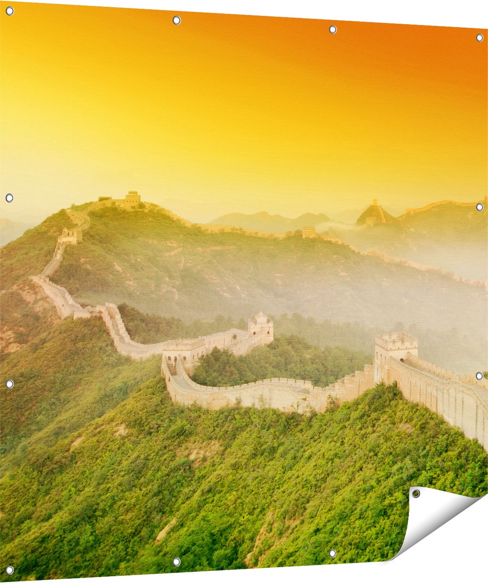 Gards Tuinposter Chinese Muur bij Zonsopgang - 120x120 cm - Tuindoek - Tuindecoratie - Wanddecoratie buiten - Tuinschilderij Multikleur