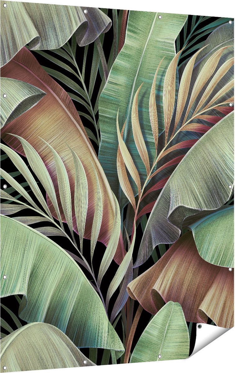 Gards Tuinposter Tropische Bladeren - 120x160 cm - Tuindoek - Tuindecoratie - Wanddecoratie buiten - Tuinschilderij Multikleur