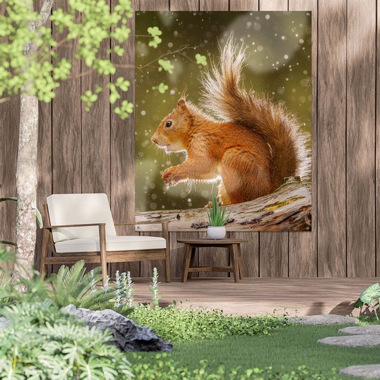 Gards Affiche de jardin Ecureuil sous la pluie - 120x150 cm - Toile de jardin - Décoration de jardin - Décoration murale extérieure - Tableau de jardin