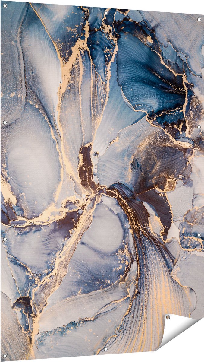 Gards Tuinposter Abstracte Luxe Kunst - Zwart met Goud - 100x150 cm - Tuindoek - Tuindecoratie - Wanddecoratie buiten - Tuinschilderij Multikleur