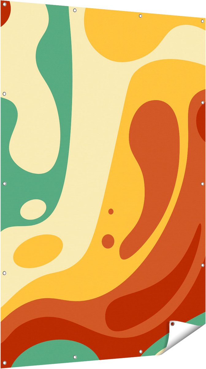 Gards Tuinposter Abstracte Kunst - Organische Kleurrijke Vormen - 120x180 cm - Tuindoek - Tuindecoratie - Wanddecoratie buiten - Tuinschilderij Multikleur