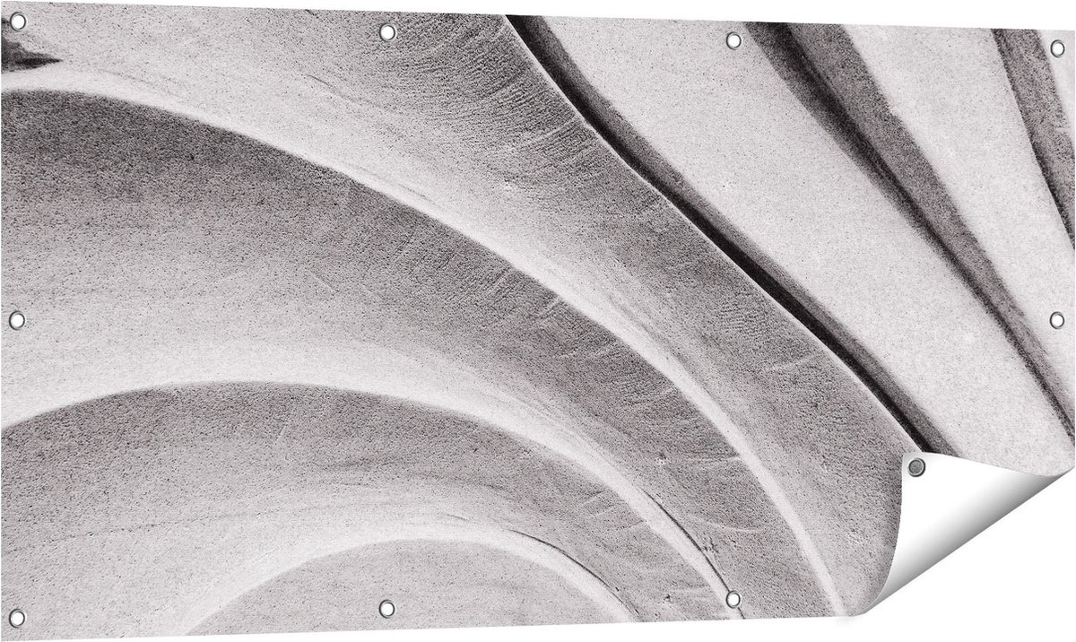 Gards Tuinposter Abstracte Kunst Gestreepte Stenen in het Grijs - 120x60 cm - Tuindoek - Tuindecoratie - Wanddecoratie buiten - Tuinschilderij Multikleur