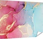 Affiche de jardin Gards Art abstrait du marbre - Rose avec Blauw - 160x120 cm - Toile de jardin - Décoration de jardin - Décoration murale extérieure - Peinture de jardin