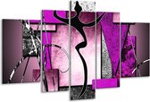Glasschilderij Abstract - Paars, Zwart, Wit - 170x100cm 5Luik - Foto Op Glas - Geen Acrylglas Schilderij - 6000+ Glasschilderijen Collectie - Wanddecoratie