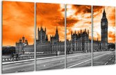 GroepArt - Glasschilderij - Londen - Oranje, Grijs, Zwart - 160x80cm 4Luik - Foto Op Glas - Geen Acrylglas Schilderij - 6000+ Glasschilderijen Collectie - Wanddecoratie