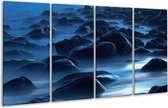 GroepArt - Glasschilderij - Stenen - Zwart, Blauw, Grijs - 160x80cm 4Luik - Foto Op Glas - Geen Acrylglas Schilderij - 6000+ Glasschilderijen Collectie - Wanddecoratie