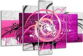 Glasschilderij Modern - Roze, Paars, Grijs - 170x100cm 5Luik - Foto Op Glas - Geen Acrylglas Schilderij - 6000+ Glasschilderijen Collectie - Wanddecoratie