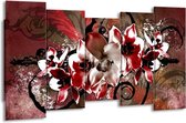 GroepArt - Canvas Schilderij - Orchidee - Rood, Wit, - 150x80cm 5Luik- Groot Collectie Schilderijen Op Canvas En Wanddecoraties