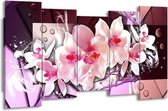 GroepArt - Canvas Schilderij - Orchidee - Paars, Roze, Wit - 150x80cm 5Luik- Groot Collectie Schilderijen Op Canvas En Wanddecoraties