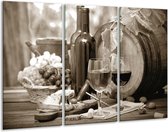 Glasschilderij Wijn, Keuken - Sepia - 120x80cm 3Luik - Foto Op Glas - Geen Acrylglas Schilderij - GroepArt 6000+ Glas Art Collectie - Maatwerk Mogelijk