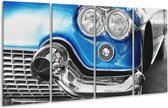 GroepArt - Glasschilderij - Oldtimer, Auto - Grijs, Blauw, Zilver - 160x80cm 4Luik - Foto Op Glas - Geen Acrylglas Schilderij - 6000+ Glasschilderijen Collectie - Wanddecoratie
