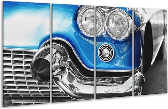 Glas schilderij Oldtimer, Auto | Grijs, Blauw, Zilver | | Foto print op Glas |  F007221