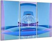 Glasschilderij Abstract - Blauw, Paars, Wit - 120x80cm 3Luik - Foto Op Glas - Geen Acrylglas Schilderij - GroepArt 6000+ Glas Art Collectie - Maatwerk Mogelijk