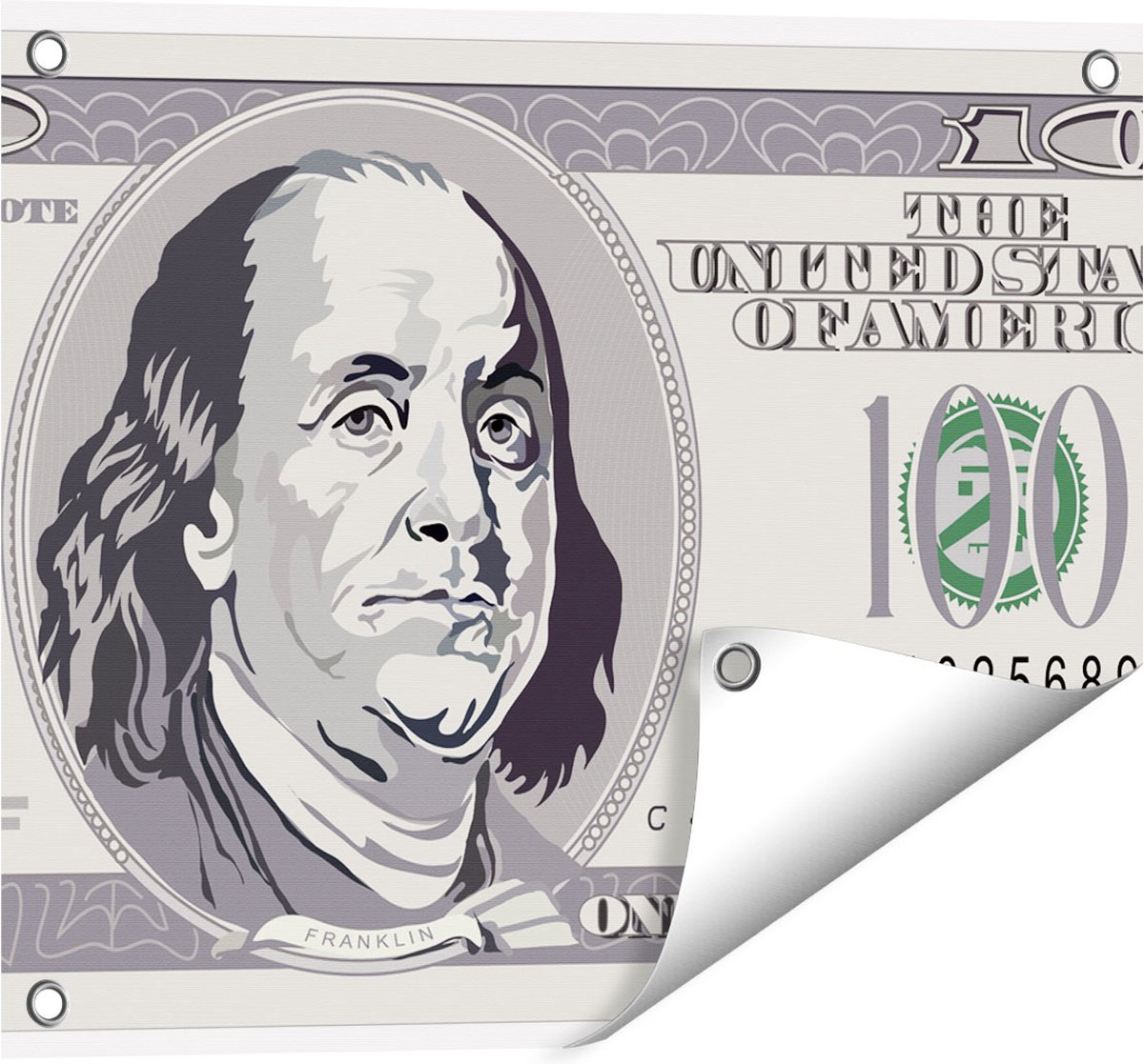 Gards Tuinposter Geld Dollar Biljet - Briefje van 100 Dollar - 50x40 cm - Tuindoek - Tuindecoratie - Wanddecoratie buiten - Tuinschilderij Multikleur
