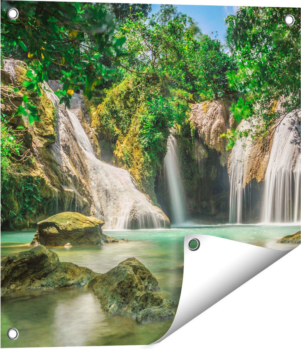 Gards Tuinposter Tropische Waterval - 50x50 cm - Tuindoek - Tuindecoratie - Wanddecoratie buiten - Tuinschilderij Multikleur