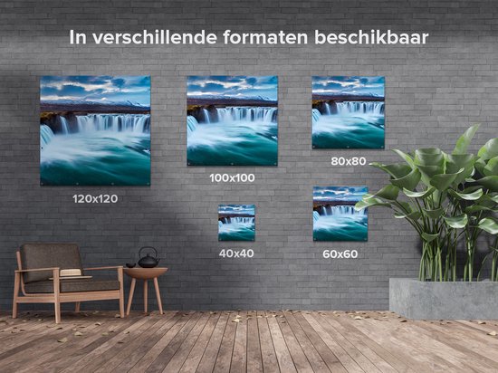 Gars Affiche de jardin Chutes d'eau dans l' Water Blauw Verte - 80x80 cm - Toile jardin - Décoration de jardin - Décoration murale extérieur - Tableau jardin
