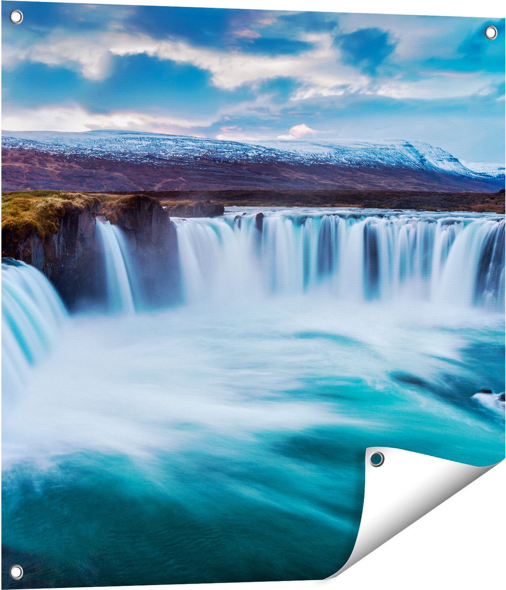 Gards Tuinposter Watervallen in het Blauw Groene Water - 70x70 cm - Tuindoek - Tuindecoratie - Wanddecoratie buiten - Tuinschilderij Multikleur