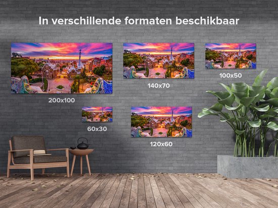 Gards Tuinposter Park G�ell Uitzicht op Barcelona - 200x100 cm - Tuindoek - Tuindecoratie - Wanddecoratie buiten - Tuinschilderij