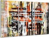 GroepArt - Schilderij -  Art - Oranje, Zwart - 120x80cm 3Luik - 6000+ Schilderijen 0p Canvas Art Collectie