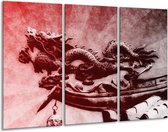 GroepArt - Schilderij -  Draak - Rood, Grijs, Wit - 120x80cm 3Luik - 6000+ Schilderijen 0p Canvas Art Collectie