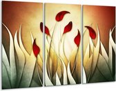 GroepArt - Schilderij -  Tulp - Geel, Wit, Rood - 120x80cm 3Luik - 6000+ Schilderijen 0p Canvas Art Collectie