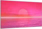 Glasschilderij Zonsondergang - Roze, Wit - 120x70cm 1Luik - Foto Op Glas - Geen Acrylglas Schilderij - GroepArt 6000+ Glasschilderijen Art Collectie - Wanddecoratie - Woonkamer - Slaapkamer