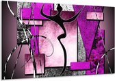 Glasschilderij Abstract - Paars, Zwart, Wit - 120x70cm 1Luik - Foto Op Glas - Geen Acrylglas Schilderij - GroepArt 6000+ Glasschilderijen Art Collectie - Wanddecoratie - Woonkamer - Slaapkamer