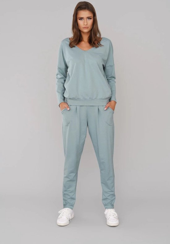 Tweedelig huispak met lange mouwen voor dames, elegante loungeset, V