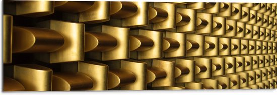 Dibond - Abstracte Gouden Vormen op Wand - 90x30 cm Foto op Aluminium (Wanddecoratie van metaal)