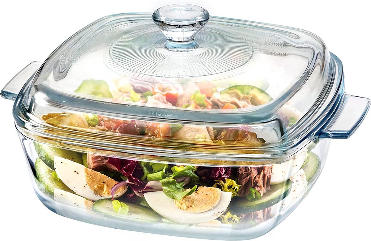 Glazen ovenschaal met deksel, 1,5 l, ronde glazen ovenschaal met deksel