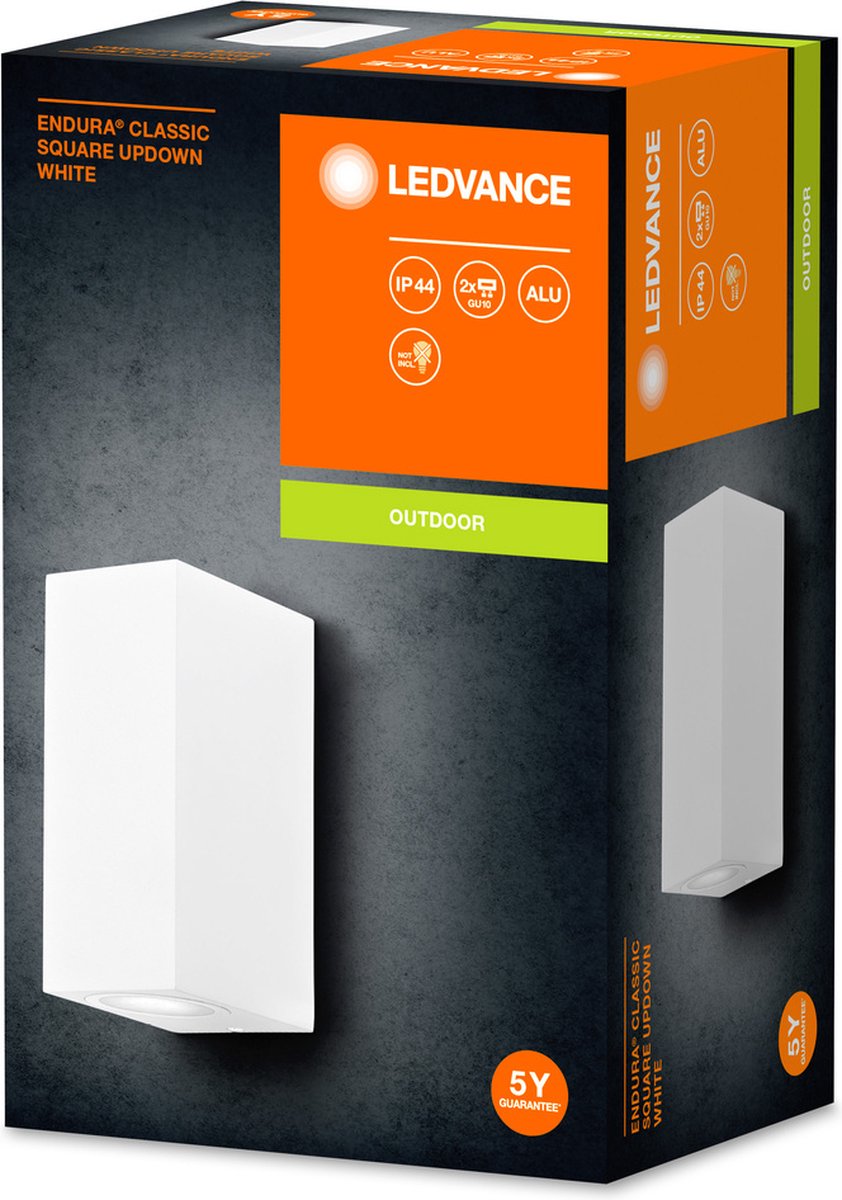 LEDVANCE ENDURA Classic Square Updown buitenwandlamp, wit, GU10 voet (max 35W), kan worden