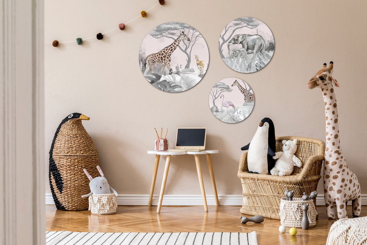 Muurcirkel / Wandcirkel Giraf op safari middelgroot - set van 3 muurcirkels - Decoratie kinderkamer / babykamer jongens & meisjes
