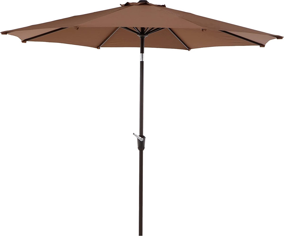 Parasol – Tuin Parasol – Stokparasol – Umbrella Garden Stylish green and white striped garden umbrella with wooden pole and crank mechanism.