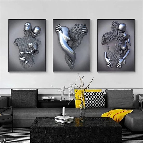 Set de 3 Affiches d'Art Moderne 3D Figurine en Métal Portrait