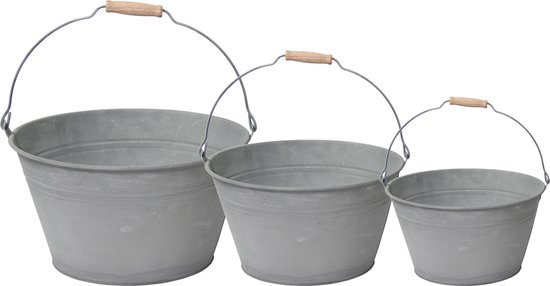 Foto: Emmer plantenpot bloempot set van 3x stuks zink grijs