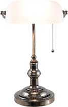 HAES DECO - Bureaulamp Bankierslamp 27x23x42 cm Wit Ijzer Glas Tafellamp